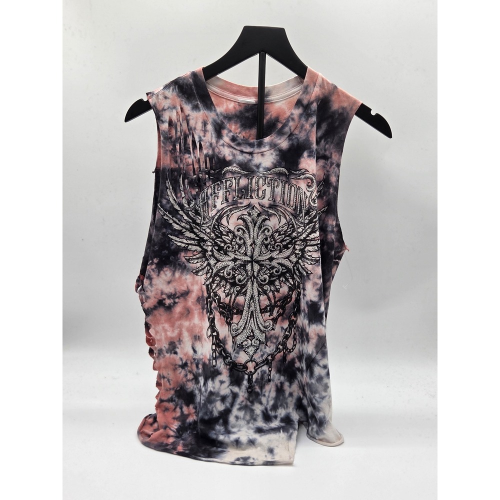 Affliction Live Fast Women's Medium Tie Dye Rhinestone Cutout Tank Top [FLAWED]